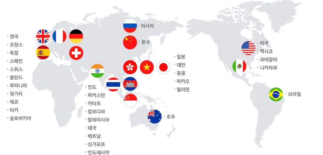 전세계 30여 국가, 2,000여 해외 금융기관